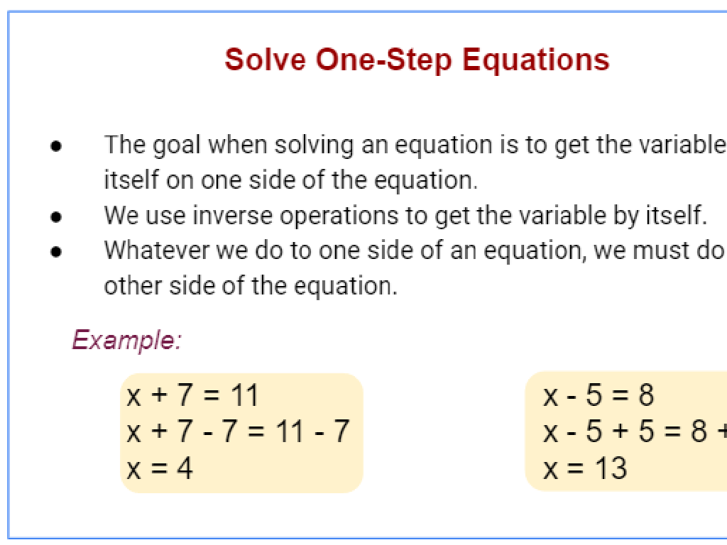 one-step equations guide