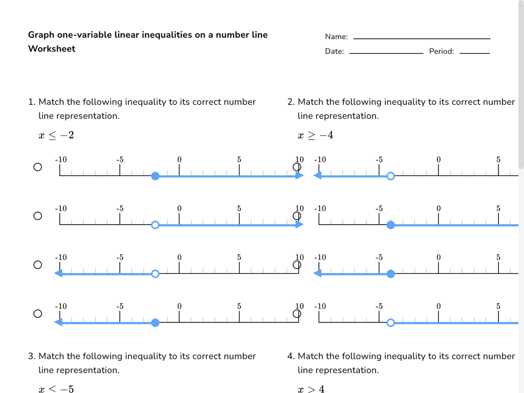 linear inequalities worksheet