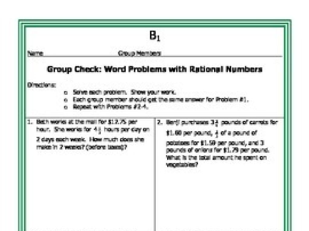 word problem worksheet