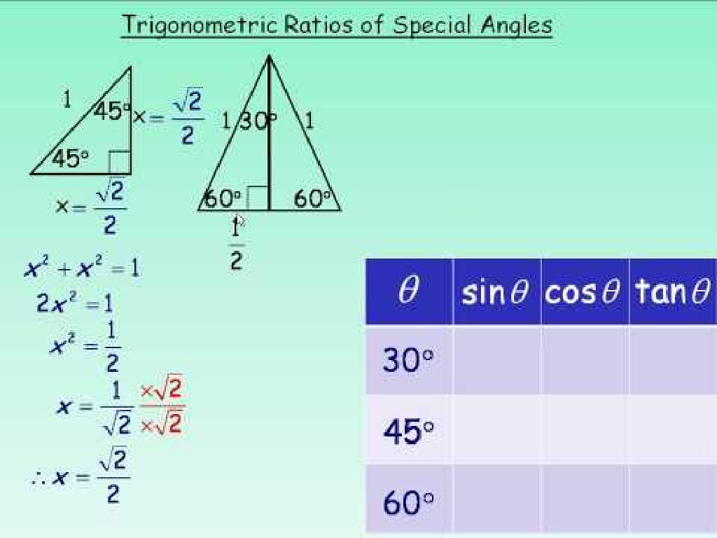 special angles trigonometry