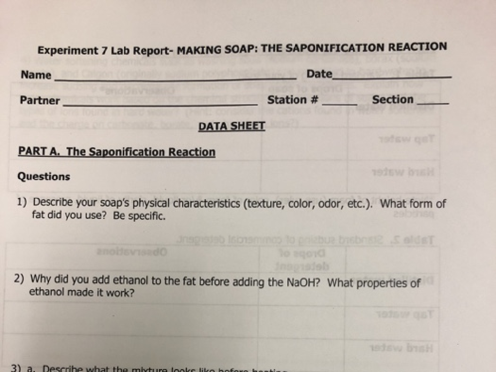 saponification reaction worksheet