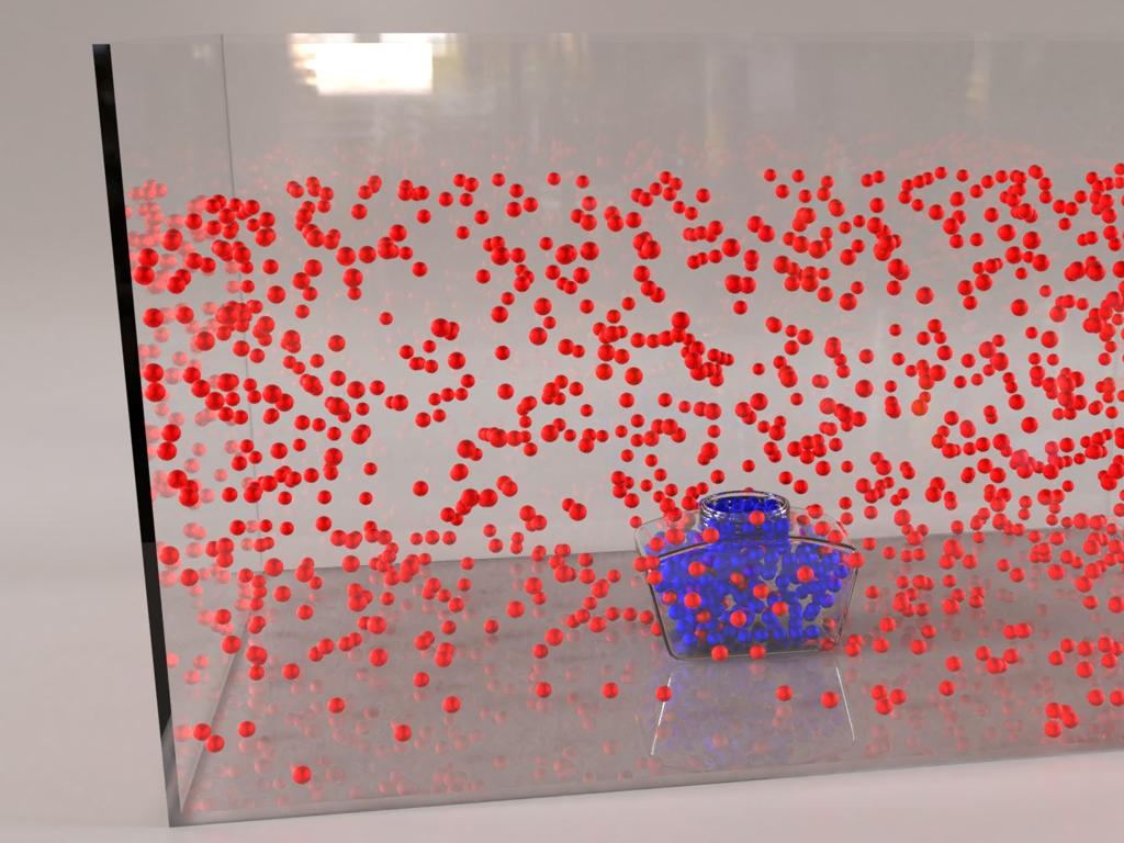 red particles container