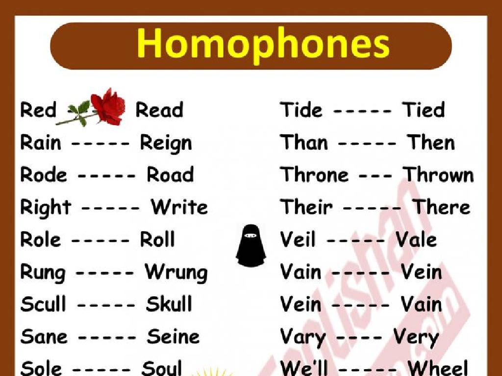 homophones illustrated list