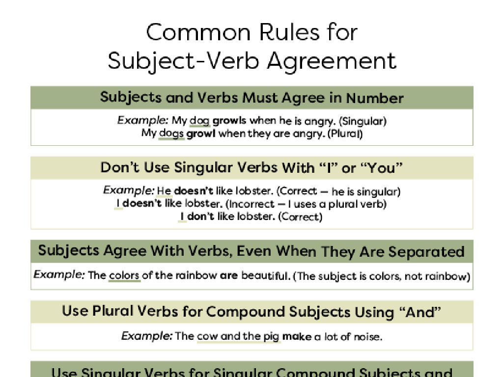 subject verb agreement chart