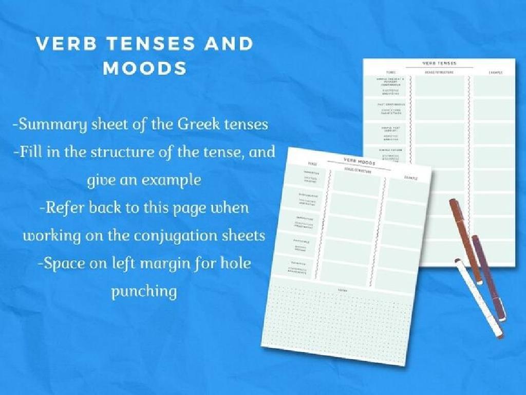 verb tenses summary sheet