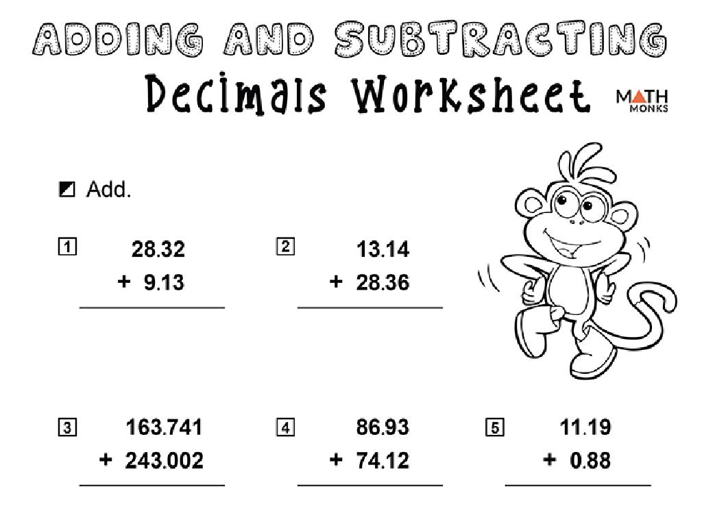 decimal worksheet monkey