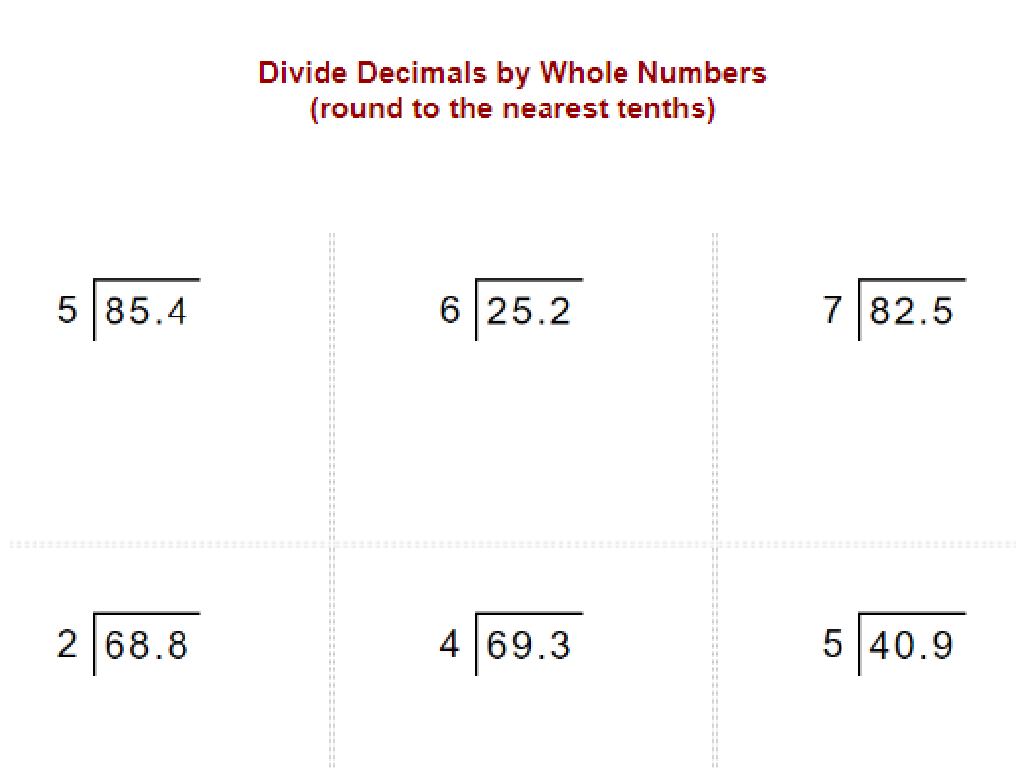 dividing decimals worksheet