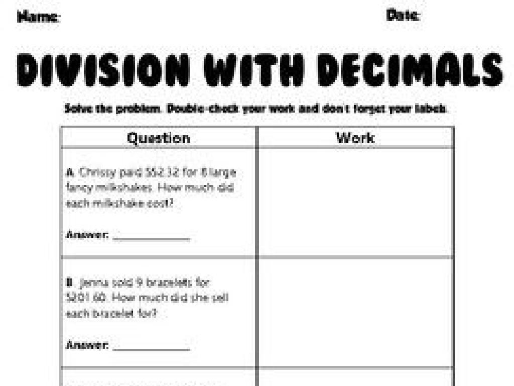 decimal division worksheet