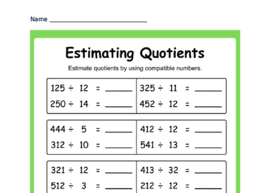 estimating quotients worksheet