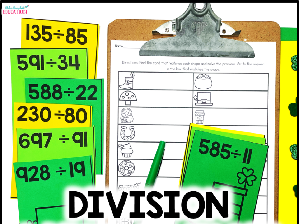 colorful division flashcards