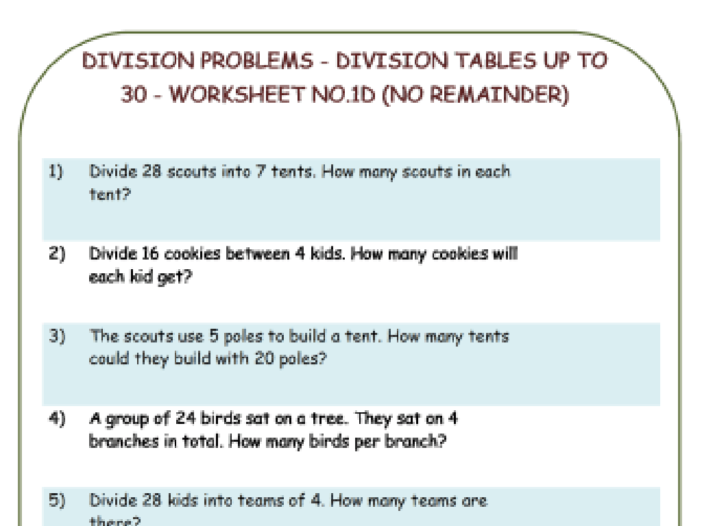 kids division worksheet