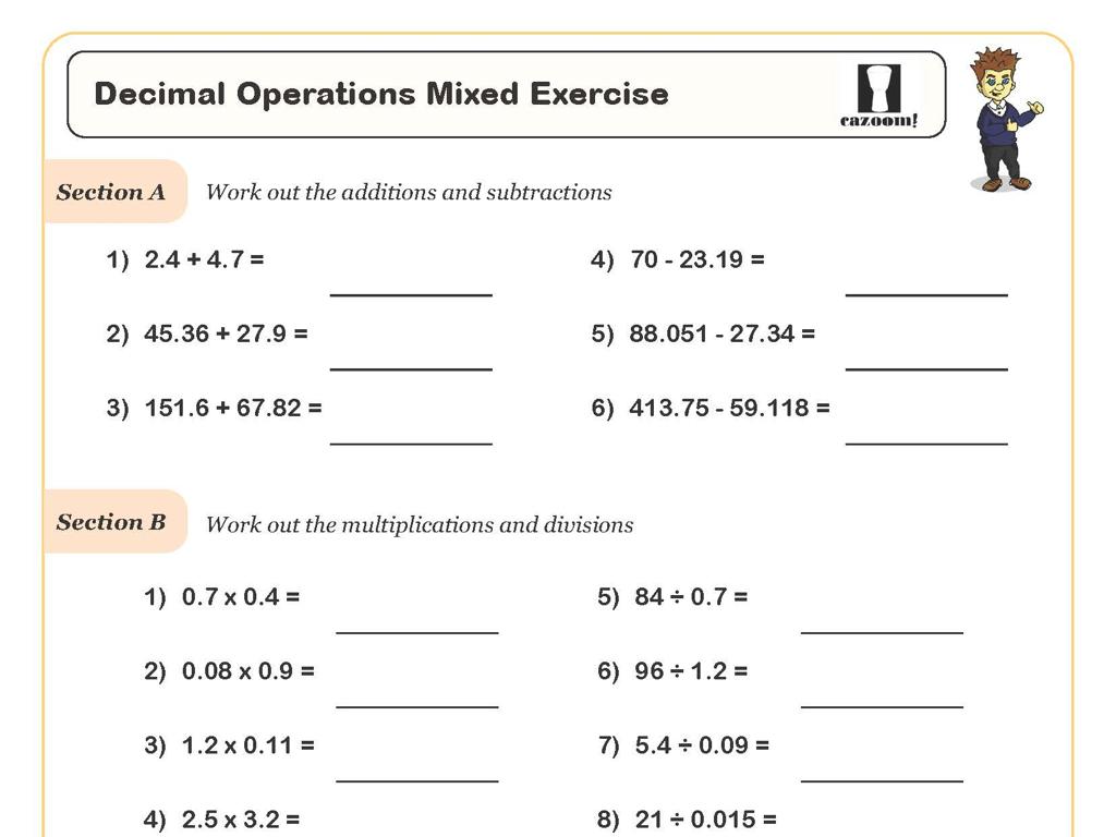 decimal operations worksheet