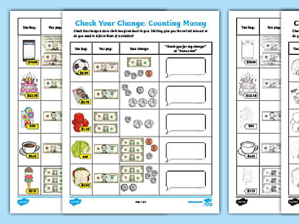 money counting worksheet