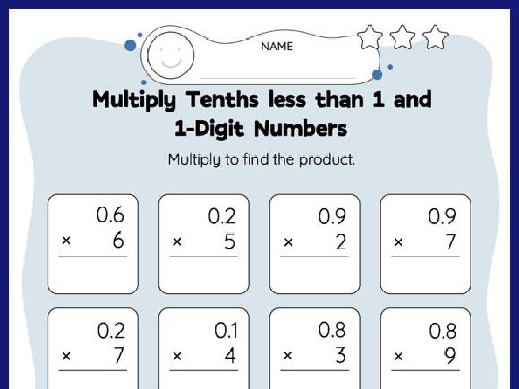 tenths multiplication worksheet