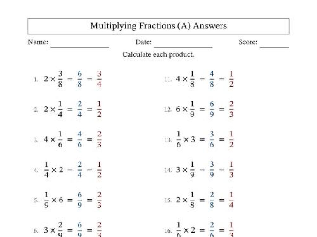 multiplying fractions worksheet