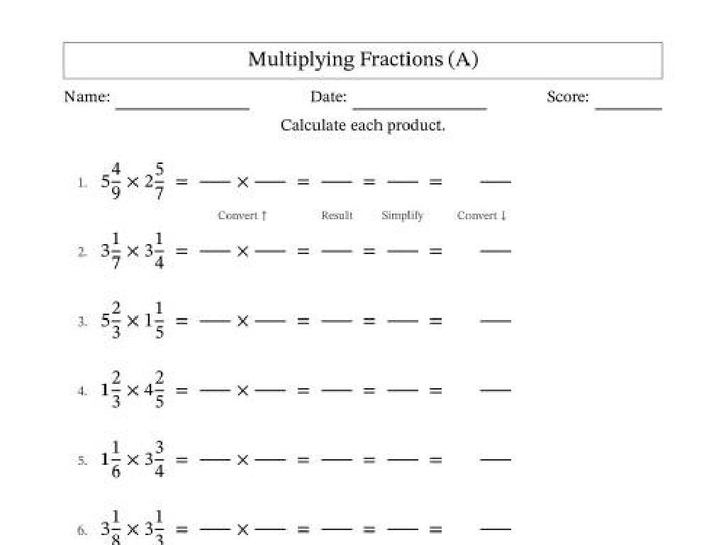 fraction multiplication worksheet