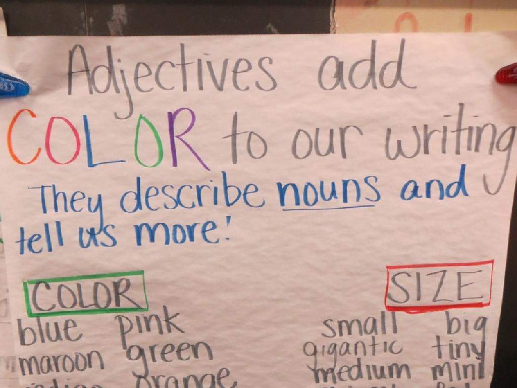 adjective chart colors sizes