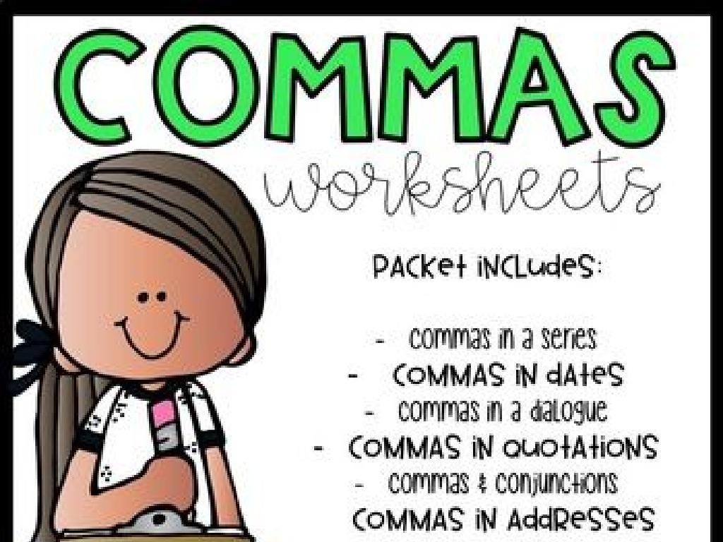 cartoon girl commas worksheets