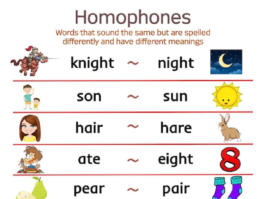 homophones illustrated list