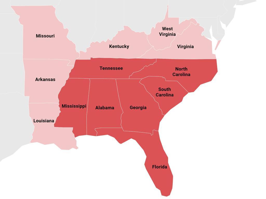 southeastern us map