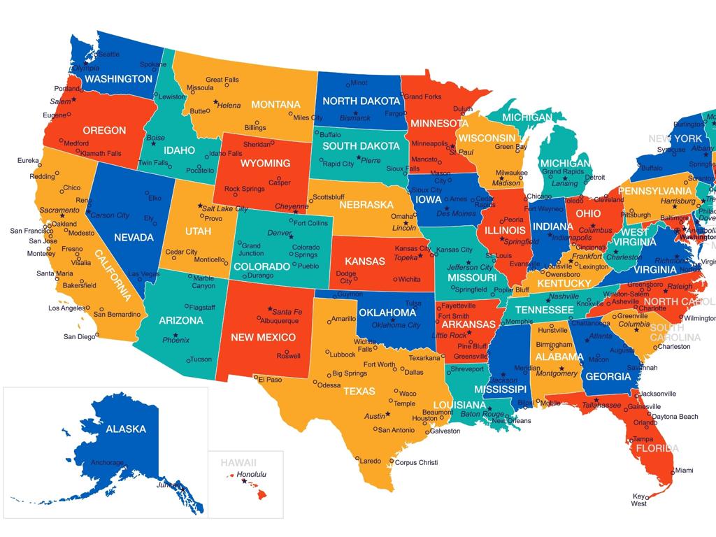 united states colorful map