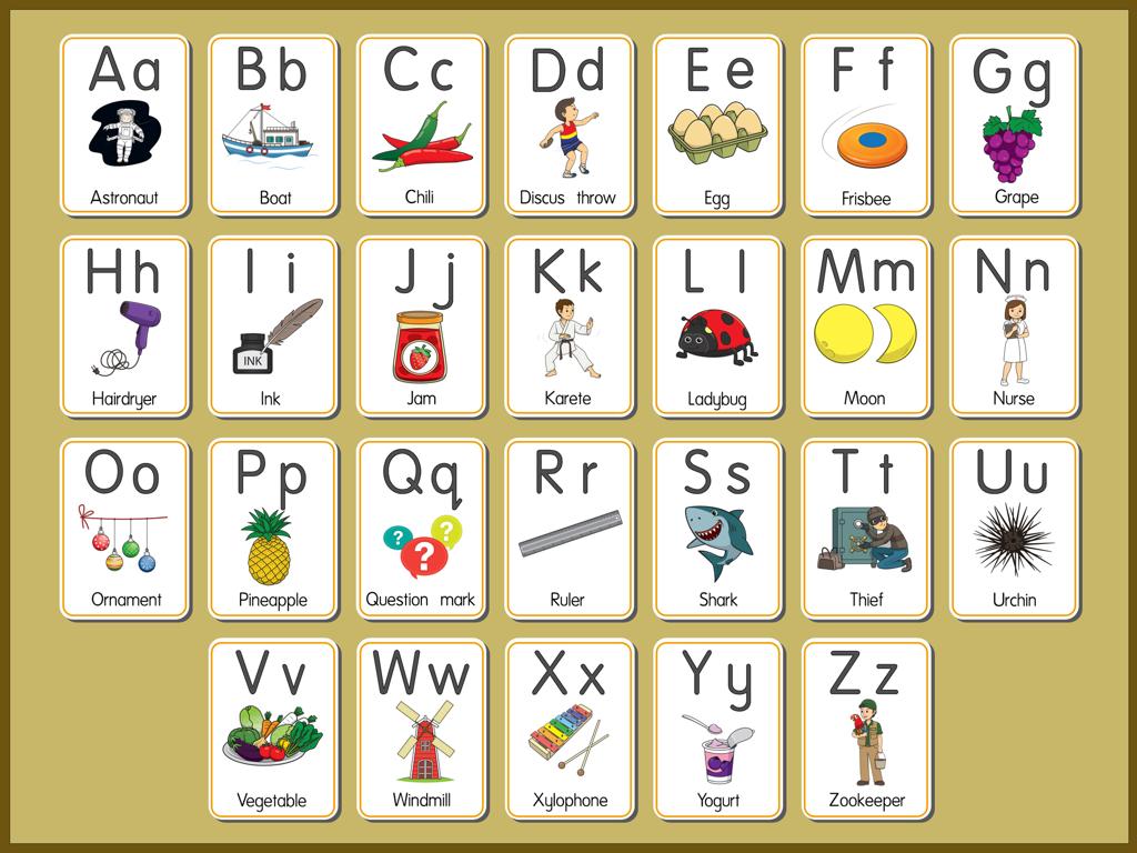 alphabet illustration flashcards