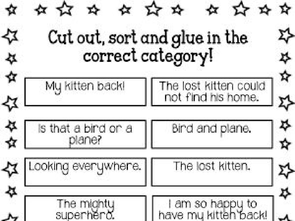 sentence categorization worksheets