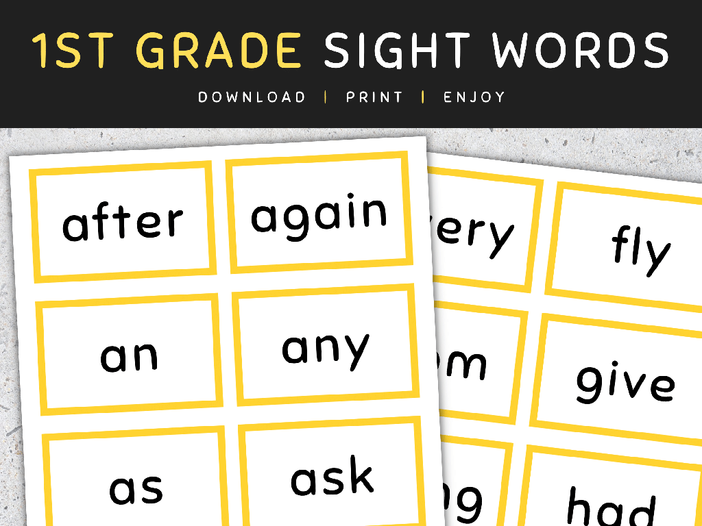 yellow sight words flashcards