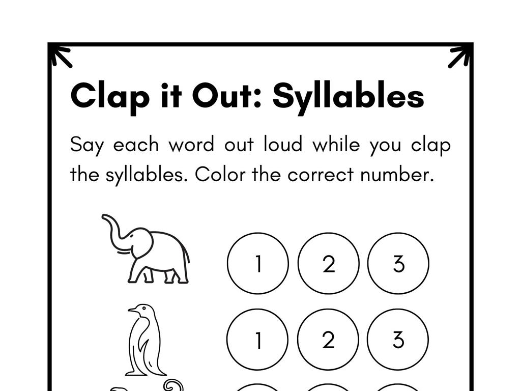 animal syllable worksheet