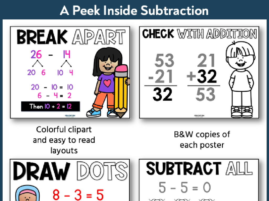 colorful subtraction posters