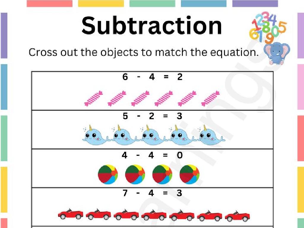 colorful subtraction worksheet