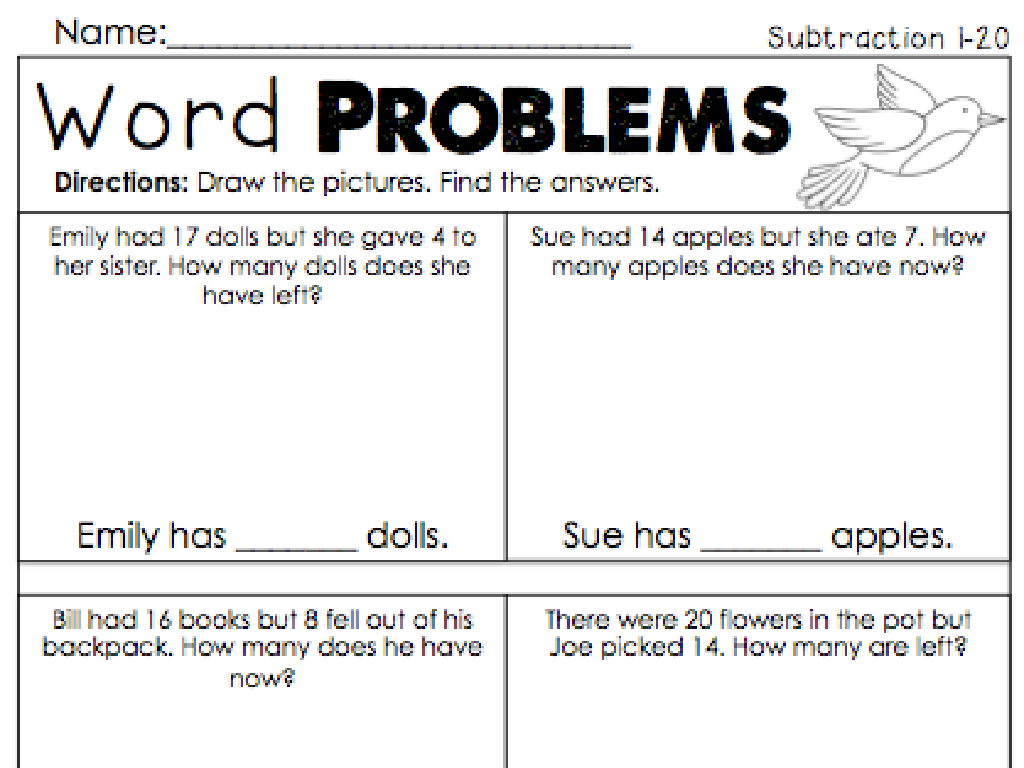 subtraction word problems