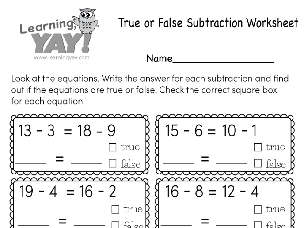 subtraction worksheet activity