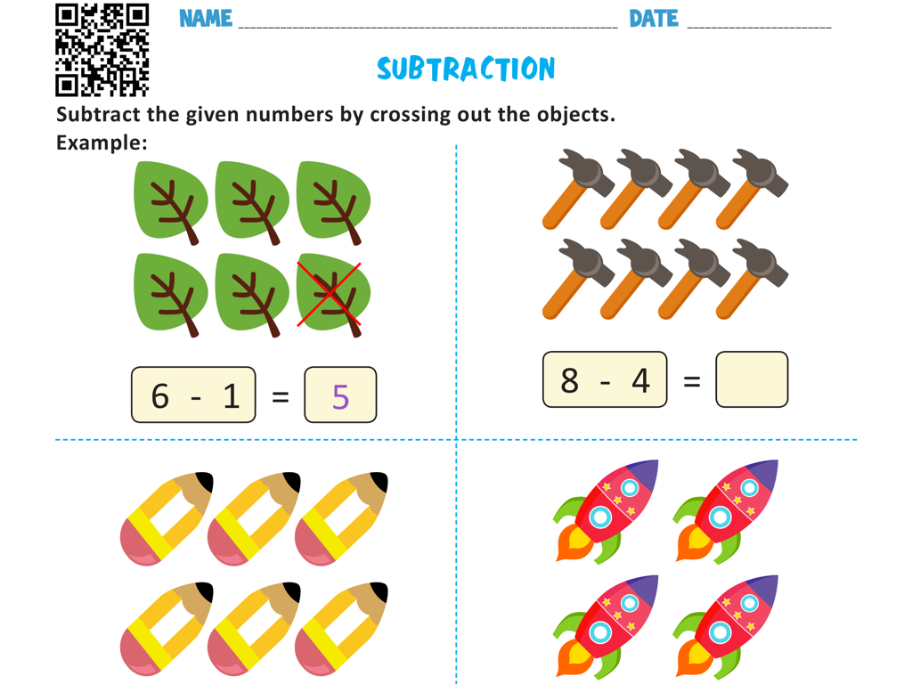 subtraction worksheet visuals