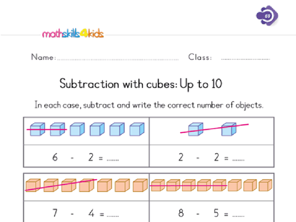 cubes subtraction worksheet