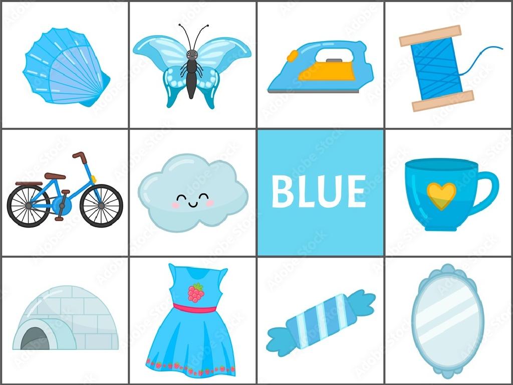 blue themed objects grid