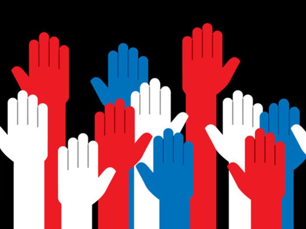 patriotic raised hands