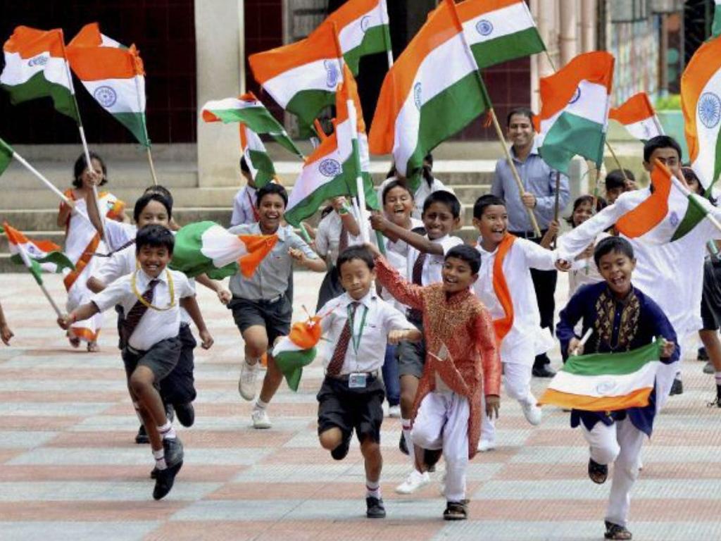 kids holding flags