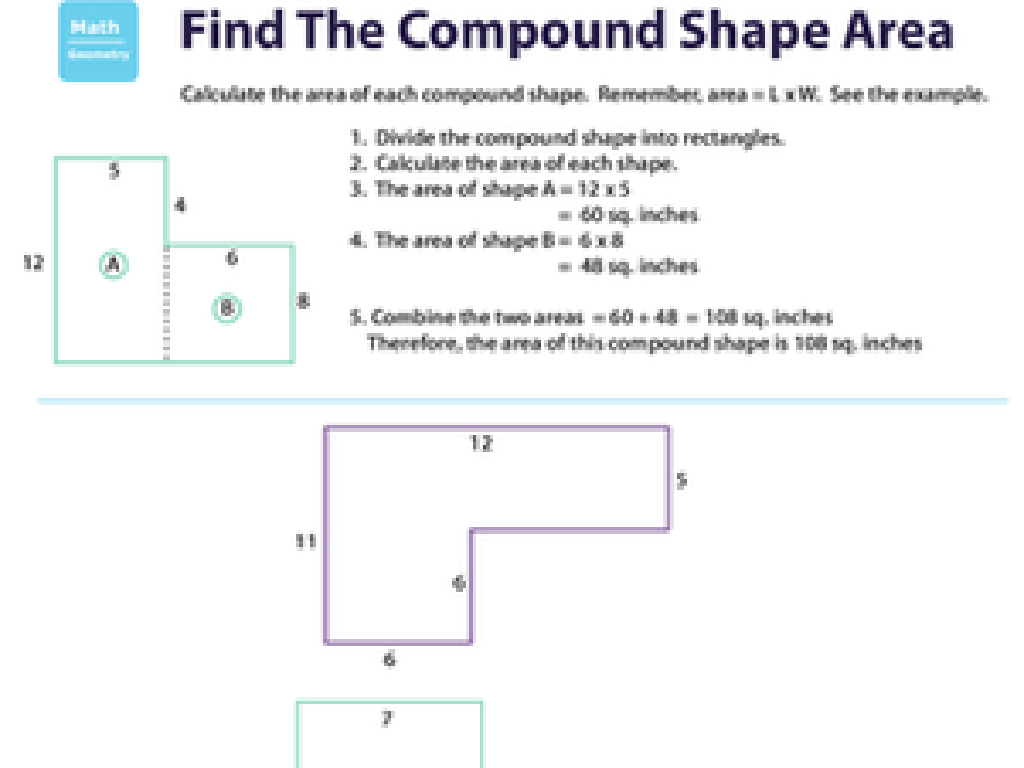 compound shapes area worksheet