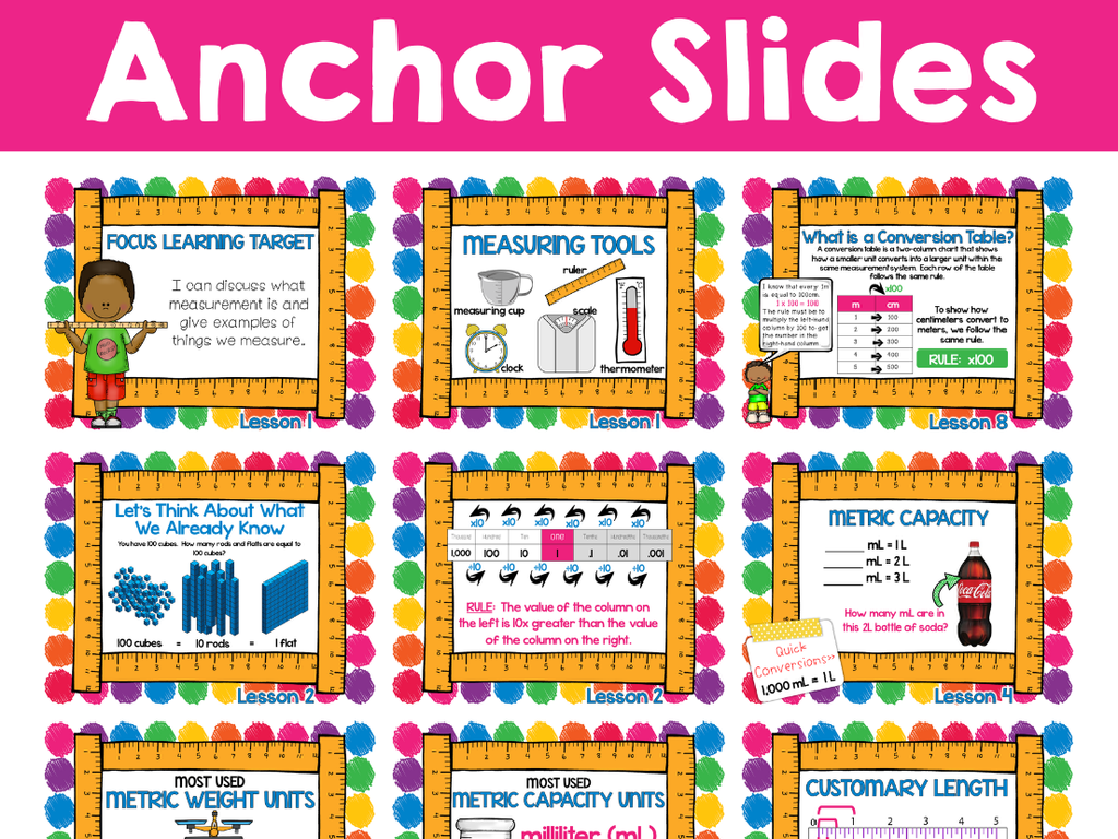 colorful measurement slides