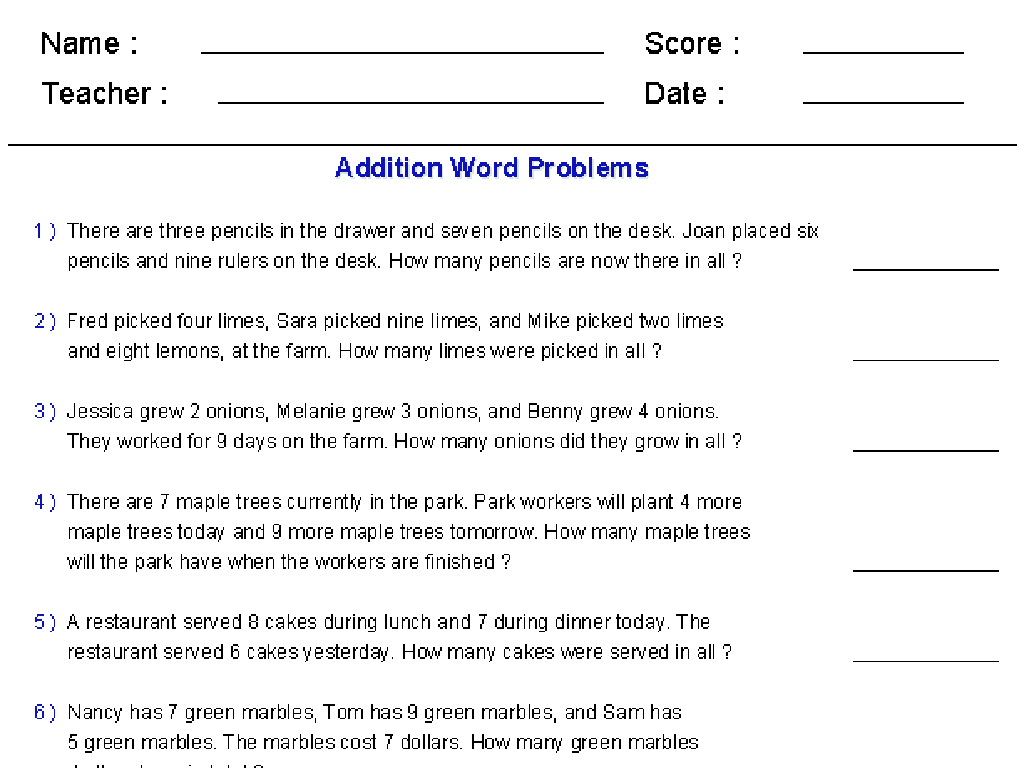 addition word problems