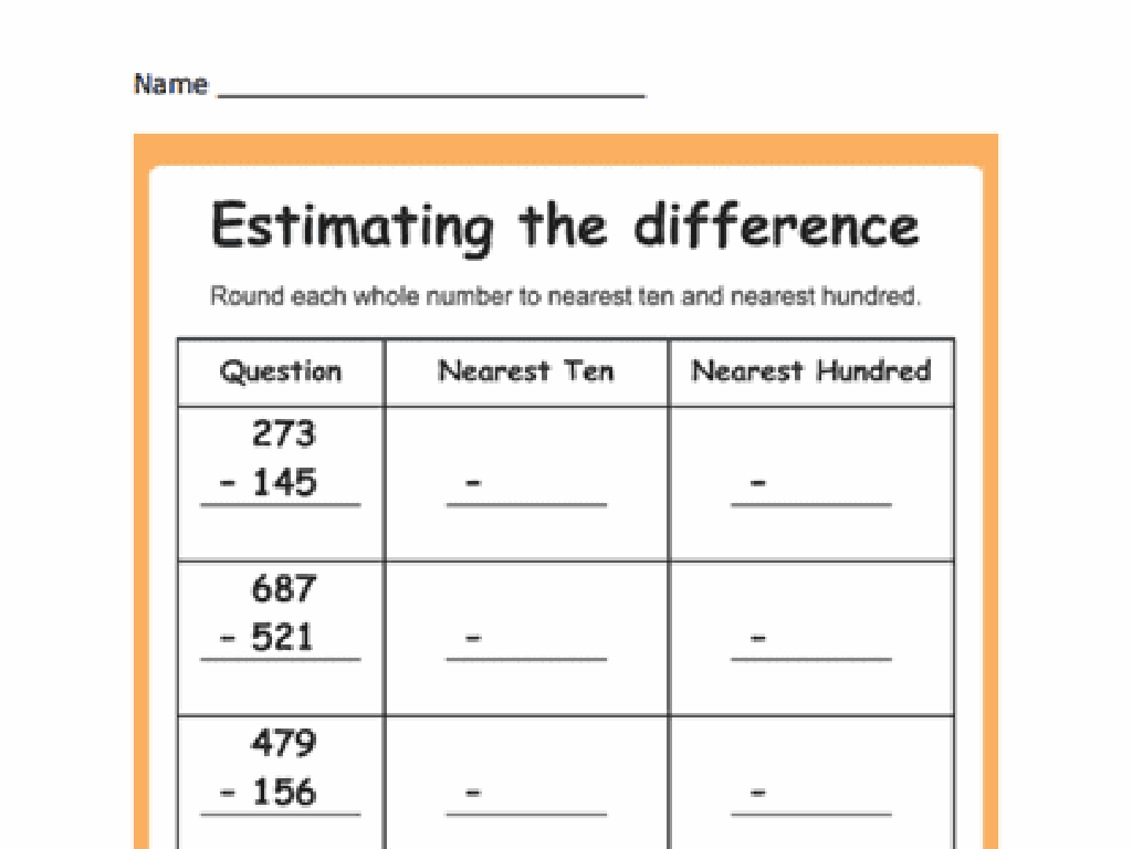 math difference worksheet