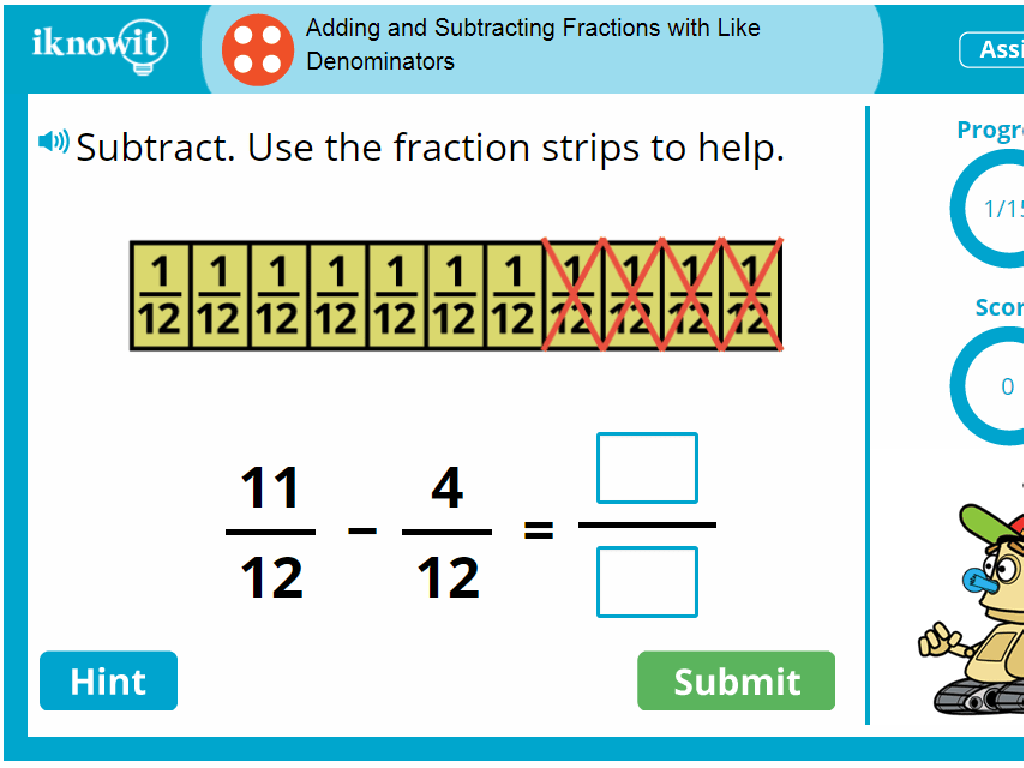 fraction strips subtraction