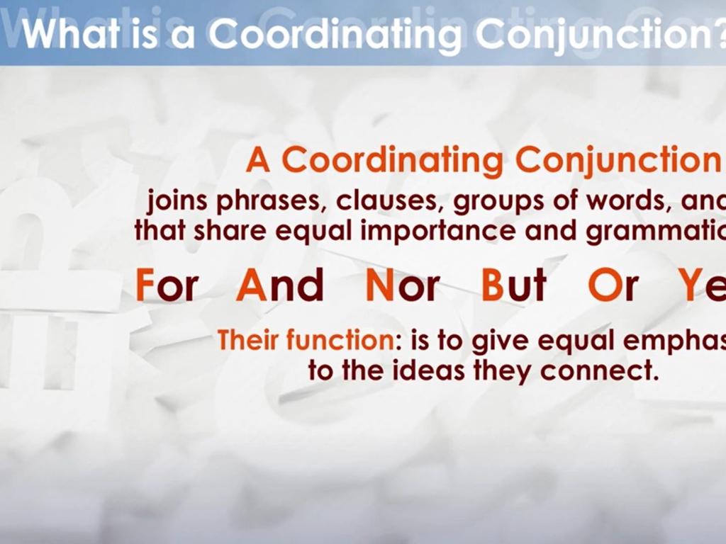 coordinating conjunctions list