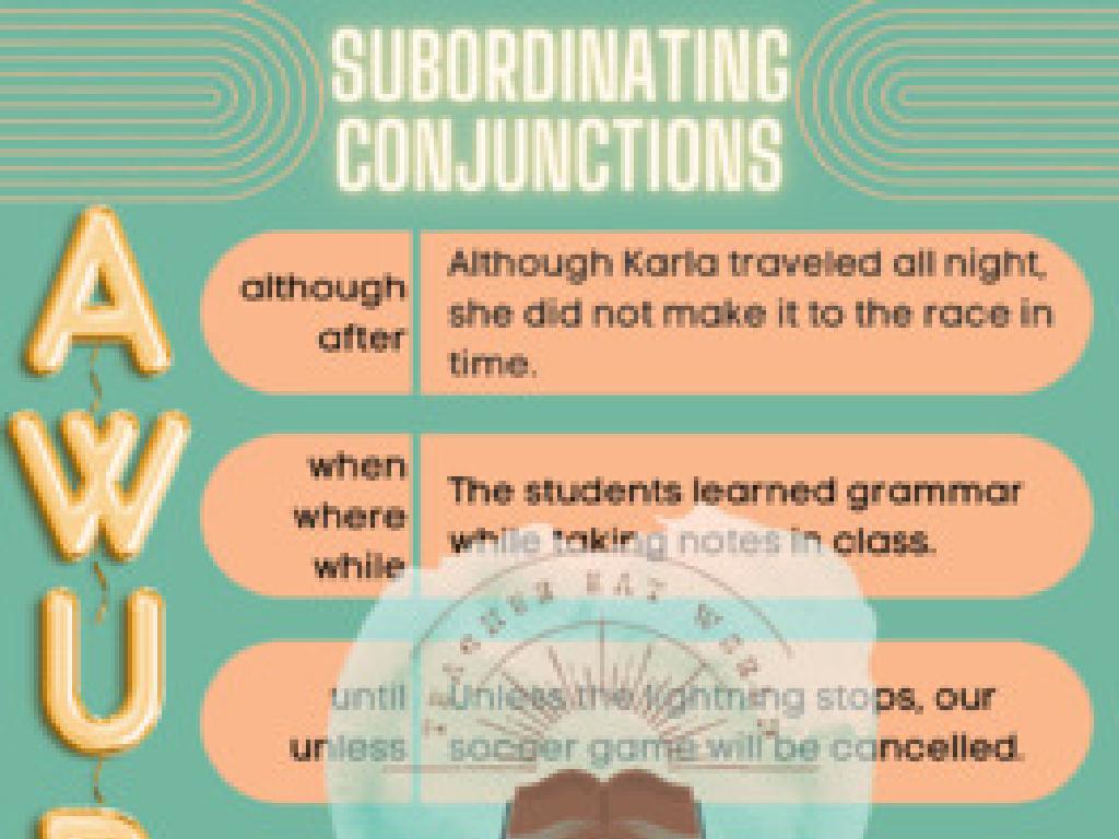 subordinating conjunctions chart