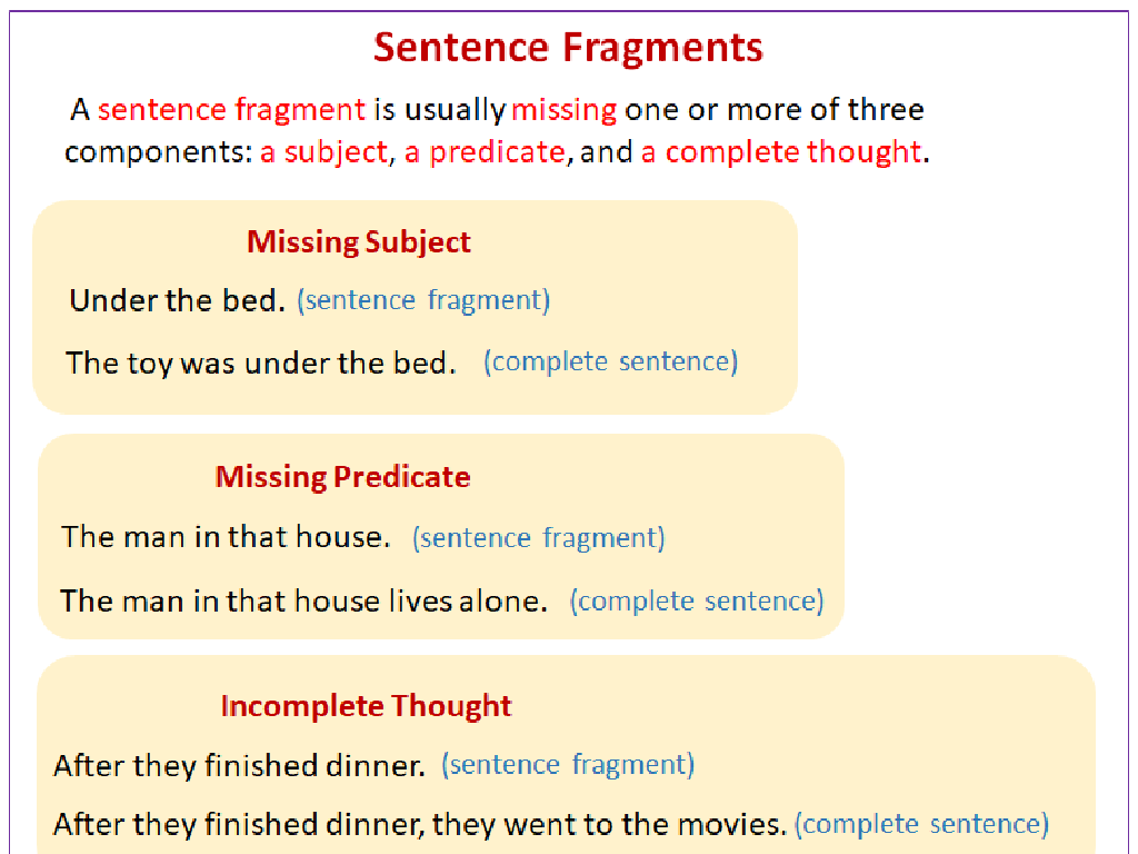 sentence fragments examples