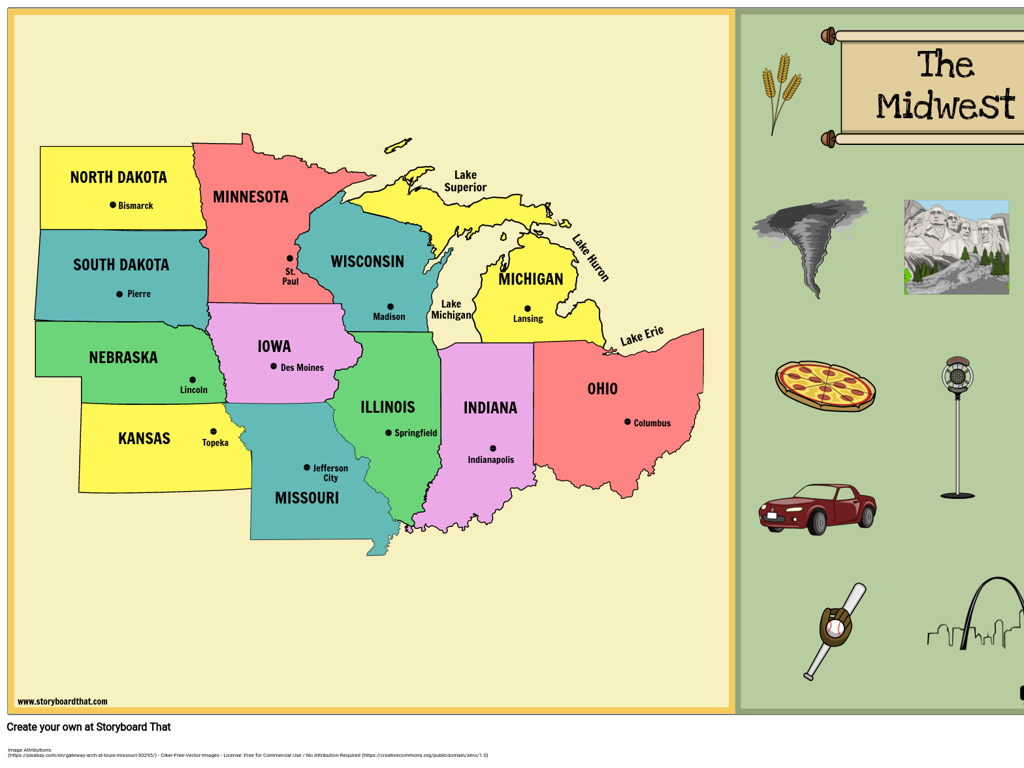 midwest states map