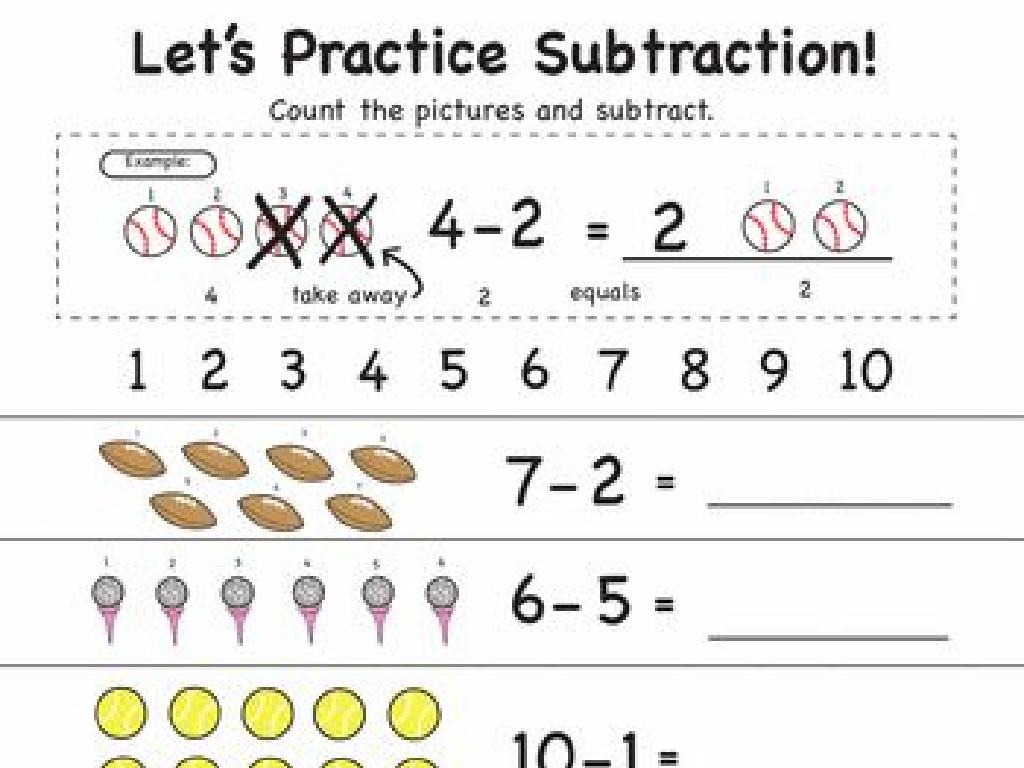 subtraction worksheet with balls