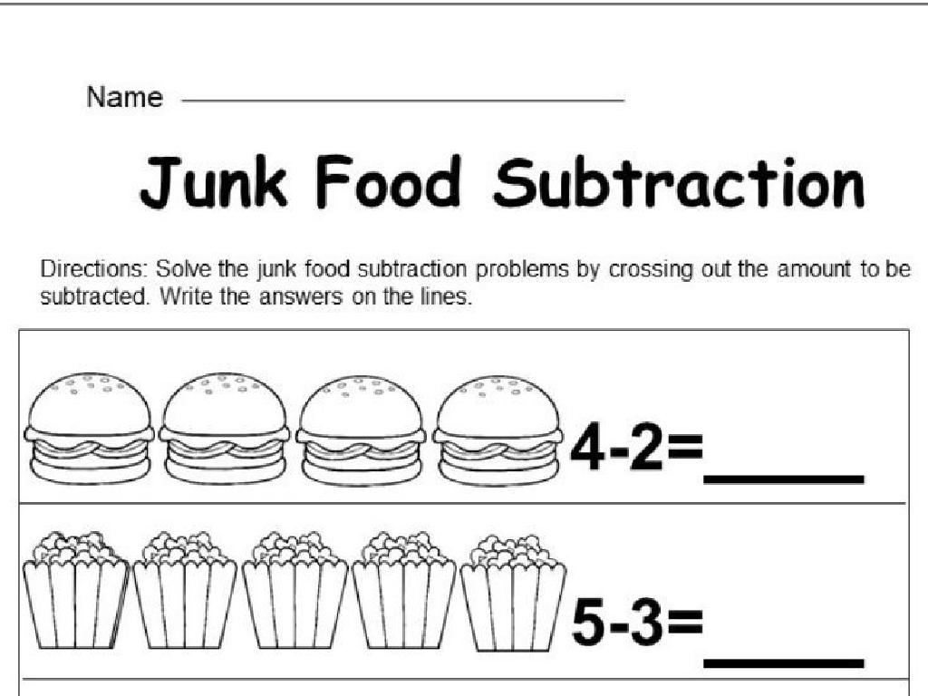 junk food subtraction worksheet