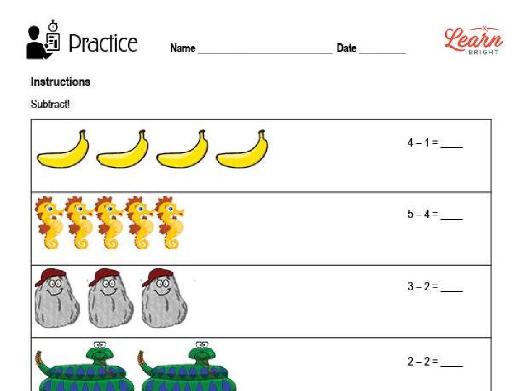 subtraction worksheet animals